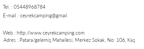eyrek Camping & Bungalows telefon numaralar, faks, e-mail, posta adresi ve iletiim bilgileri